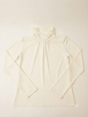 Papillon blanc cream draped cowl neck long sleeve top, interview top, minimalist